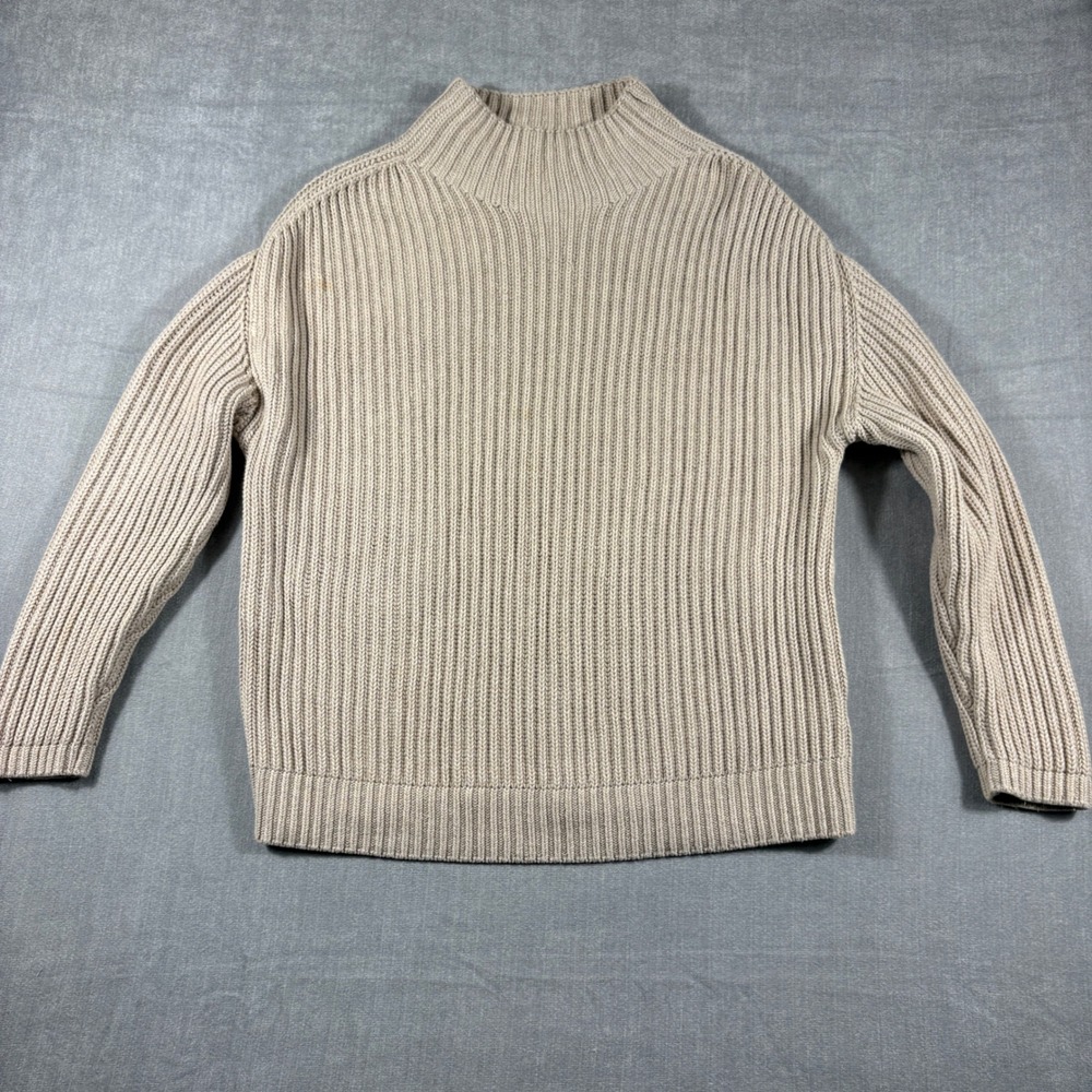 Gap Mens XL Shaker Stitch Mock Neck Sweater Tan Beige Cotton Ribbed Knit